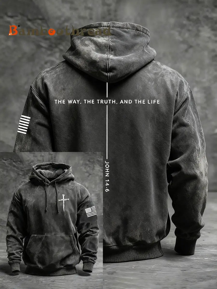Men’s Jesus The Way The Truth The Life Cross Hoodie with Pockets Black / S
