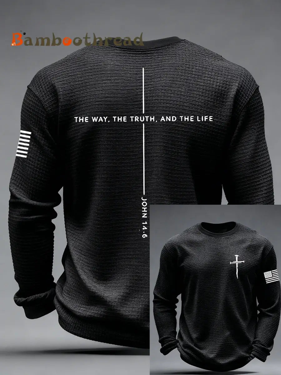 Men’s Jesus The Way The Truth The Life Cross Waffle Long Sleeve T-Shirt Black / S