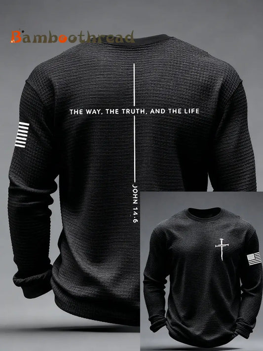 Men’s Jesus The Way The Truth The Life Cross Waffle Long Sleeve T-Shirt Black / S