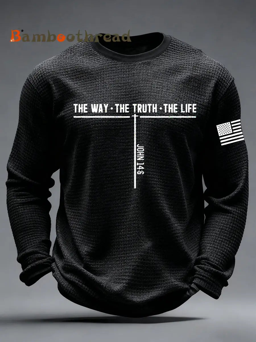 Men’s Jesus The Way The Truth The Life Cross Waffle Long Sleeve T-Shirt Black / S