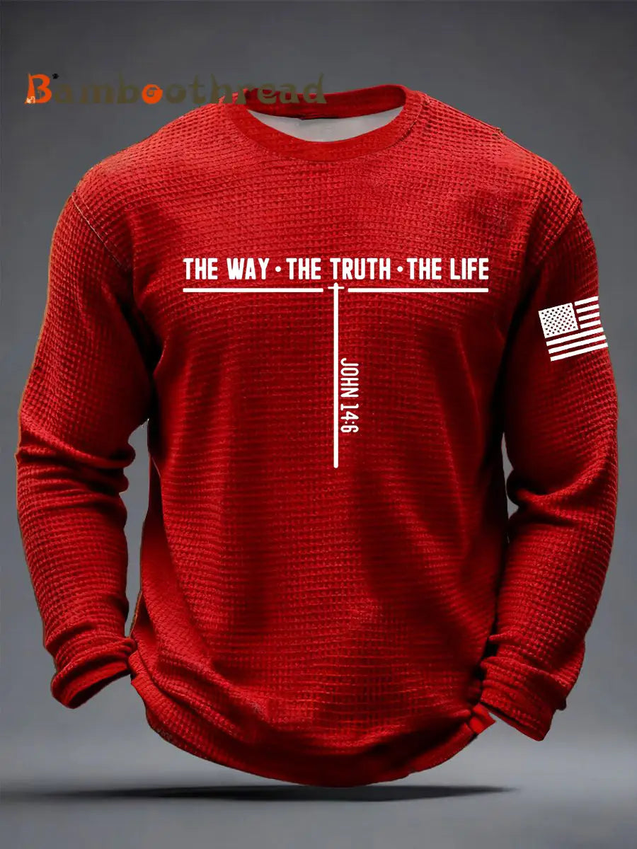 Men’s Jesus The Way The Truth The Life Cross Waffle Long Sleeve T-Shirt Red / S