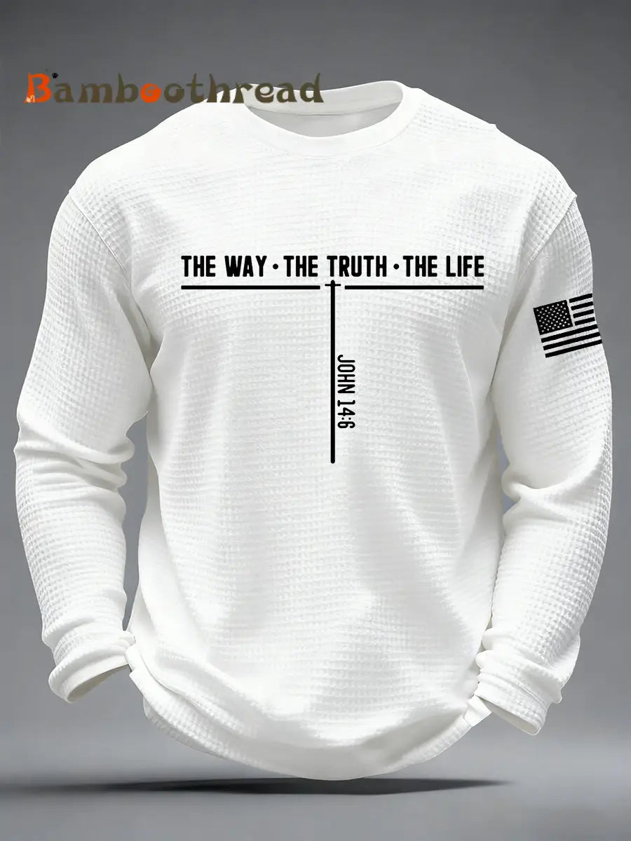 Men’s Jesus The Way The Truth The Life Cross Waffle Long Sleeve T-Shirt White / S