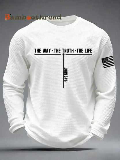 Men’s Jesus The Way The Truth The Life Cross Waffle Long Sleeve T-Shirt White / S