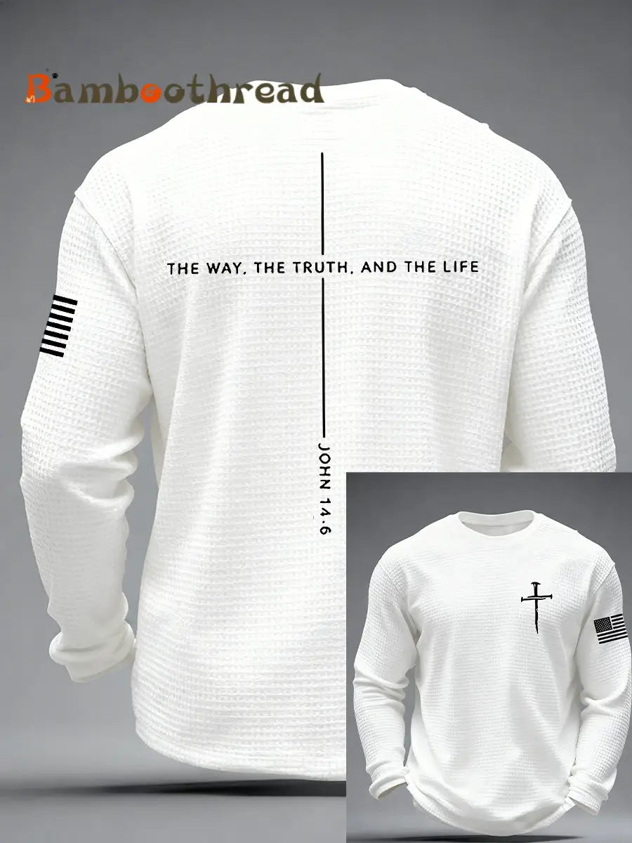 Men’s Jesus The Way The Truth The Life Cross Waffle Long Sleeve T-Shirt White / S