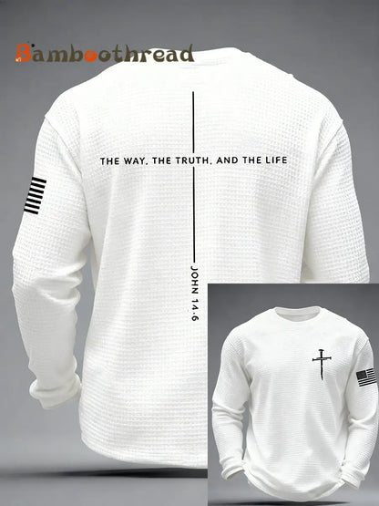 Men’s Jesus The Way The Truth The Life Cross Waffle Long Sleeve T-Shirt White / S