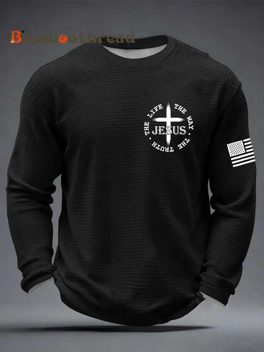 Men’s Jesus The Way The Truth The Life John 14:6 Christian Cross Waffle Long Sleeve T-Shirt