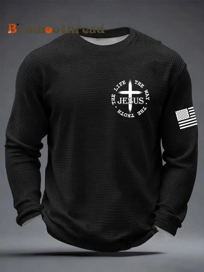 Men’s Jesus The Way The Truth The Life John 14:6 Christian Cross Waffle Long Sleeve T-Shirt