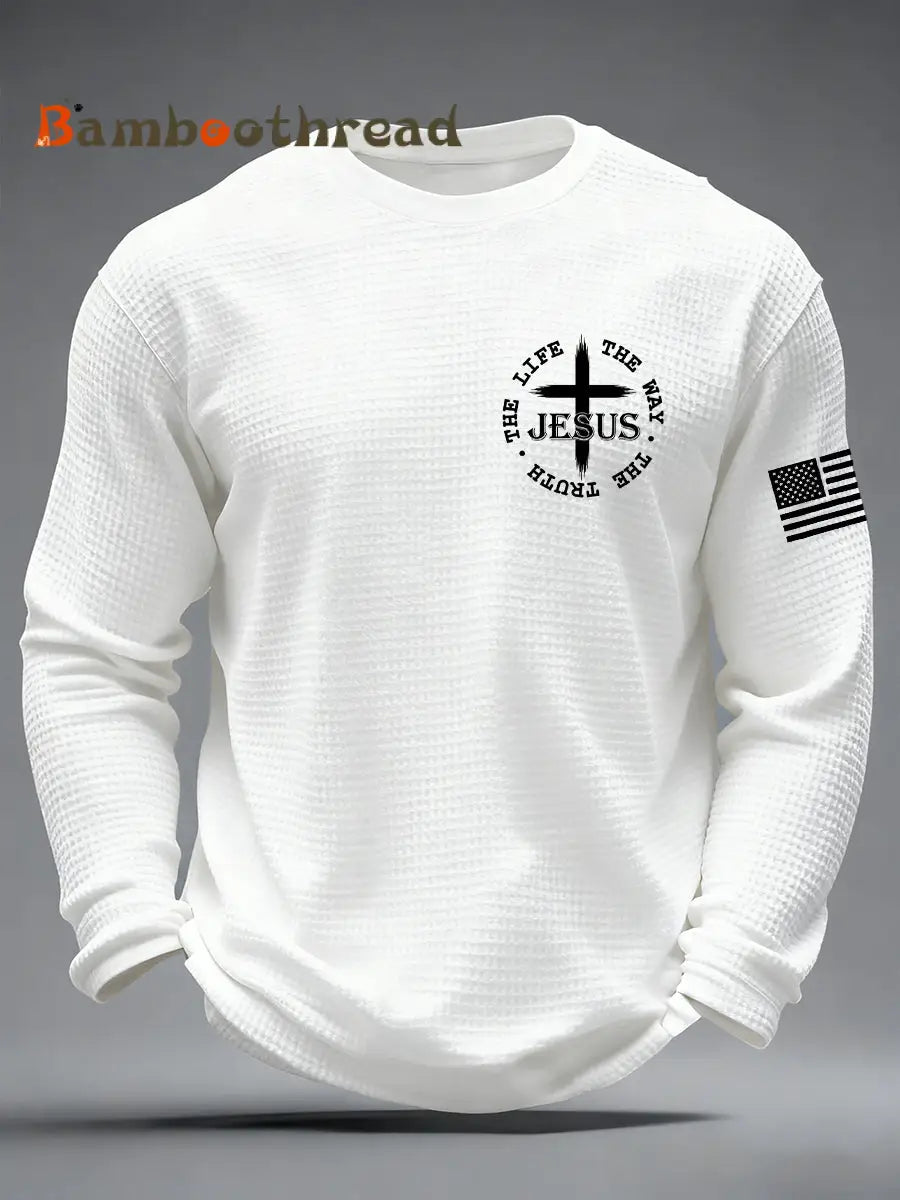 Men’s Jesus The Way The Truth The Life John 14:6 Christian Cross Waffle Long Sleeve T-Shirt