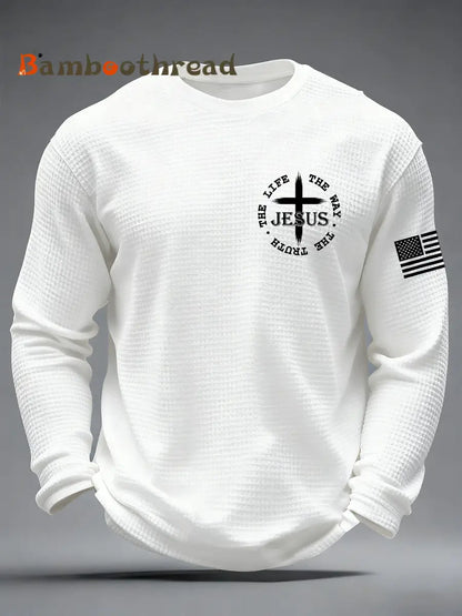 Men’s Jesus The Way The Truth The Life John 14:6 Christian Cross Waffle Long Sleeve T-Shirt