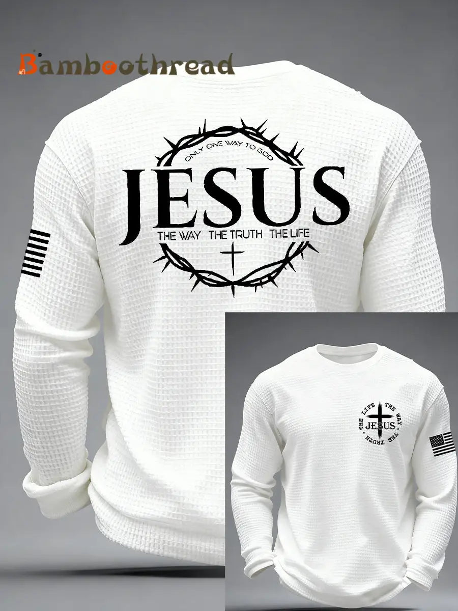 Men’s Jesus The Way The Truth The Life John 14:6 Christian Cross Waffle Long Sleeve T-Shirt White / S