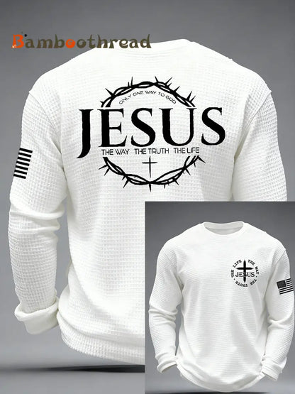 Men’s Jesus The Way The Truth The Life John 14:6 Christian Cross Waffle Long Sleeve T-Shirt White / S