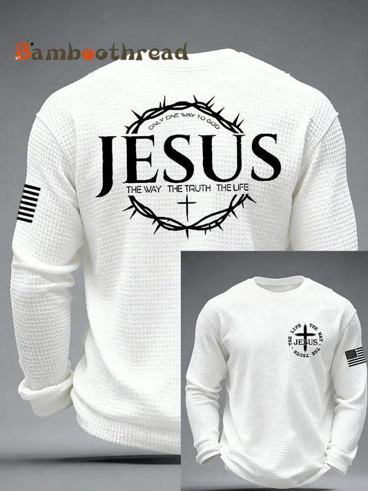 Men’s Jesus The Way The Truth The Life John 14:6 Christian Cross Waffle Long Sleeve T-Shirt White / S
