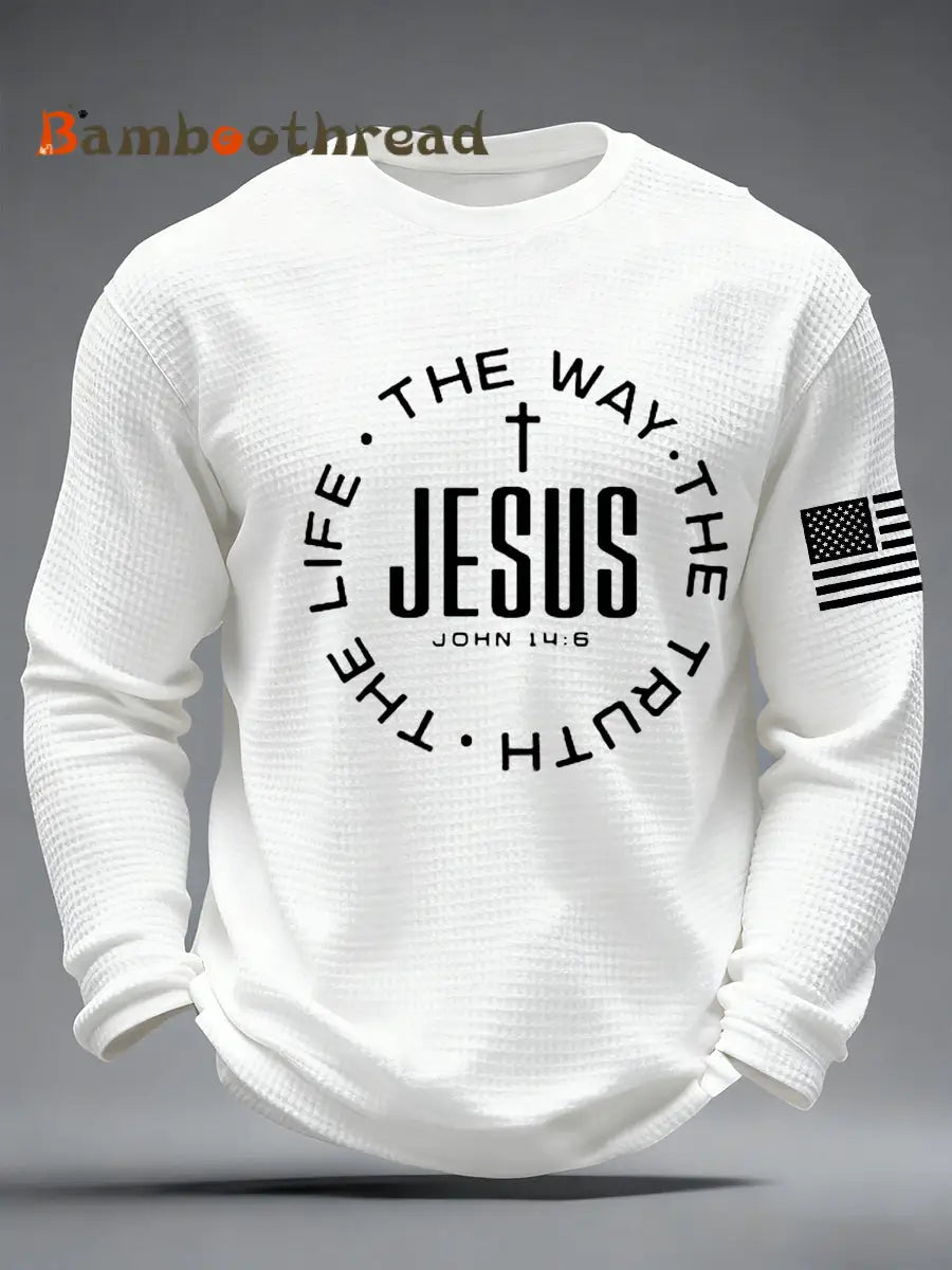 Men’s Jesus The Way The Truth The Life John 14:6 Christian Cross Waffle Long Sleeve T-Shirt White / S