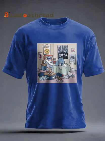 Men’s Lemon Roses Music Lover Printed imitation cotton short-sleeved T-shirt Royal Blue / S