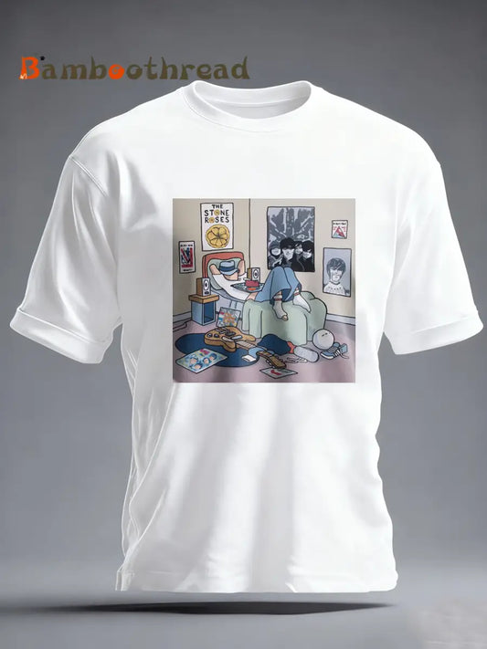 Men’s Lemon Roses Music Lover Printed imitation cotton short-sleeved T-shirt White / S