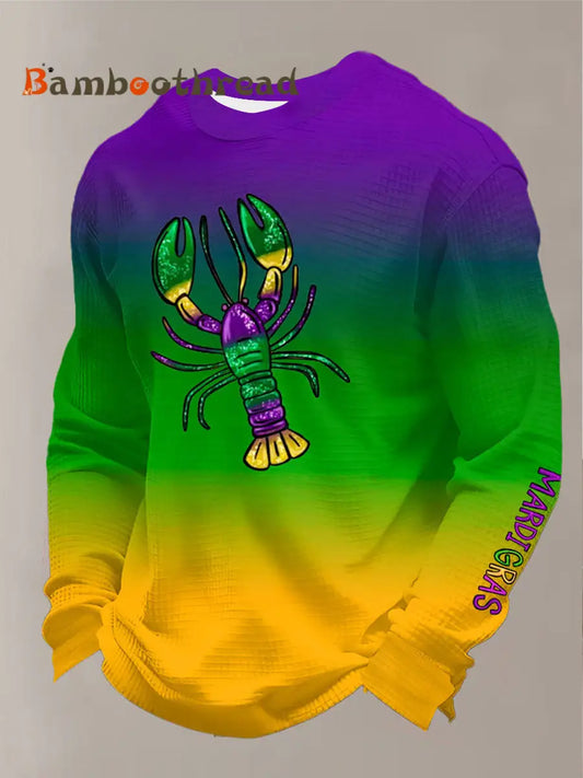 Men’s Mardi Gras Crawfish Print Waffle Sweatshirt As picture / S