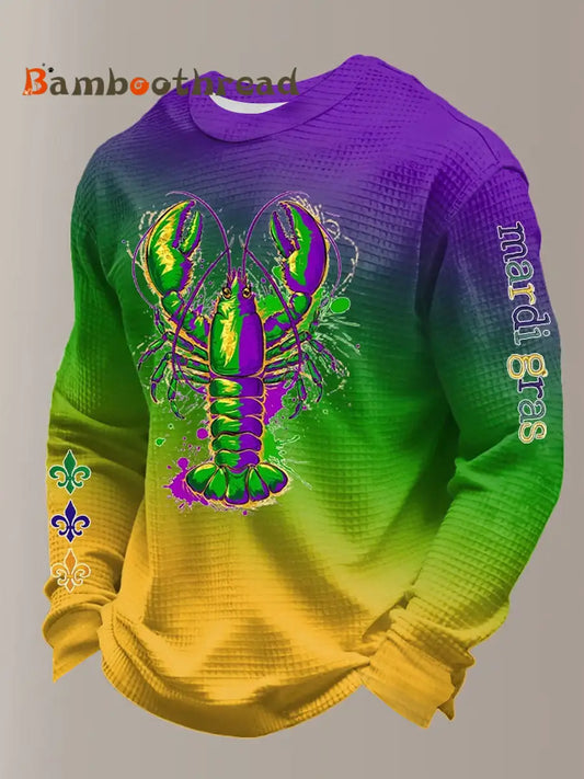 Men’s Mardi Gras Crawfish Print Waffle Sweatshirt As picture / S