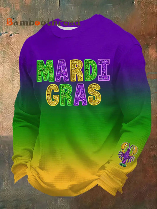 Men’s Mardi Gras Crawfish Print Waffle Sweatshirt As picture / S