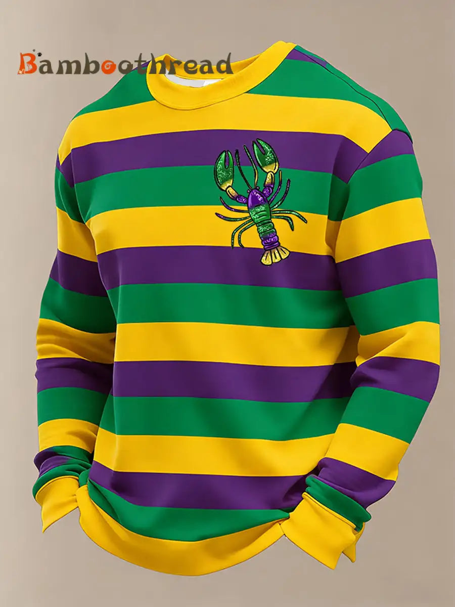 Men’s Mardi Gras Faux Yarn Lobster Stripes Print Casual Sweatshirt As picture / S