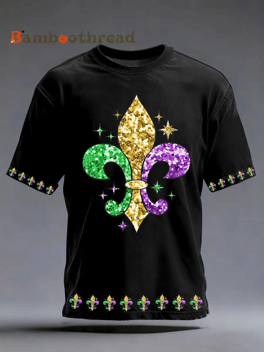 Men’s Mardi Gras Fleur De Lis Print Casual Tee Black / S