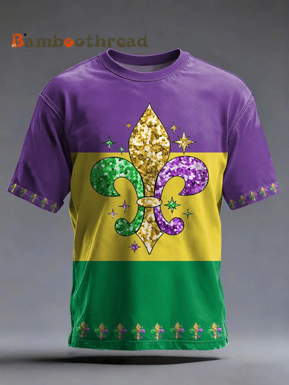 Men’s Mardi Gras Fleur De Lis Print Casual Tee Mixed Color / S