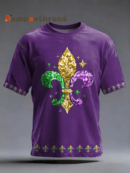 Men’s Mardi Gras Fleur De Lis Print Casual Tee Purple / S