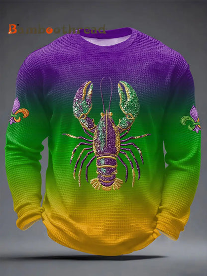 Men’s Mardi Gras Lobster Fleur De Lis Print Casual Waffle Long Sleeve T-Shirt Mixed Color / S