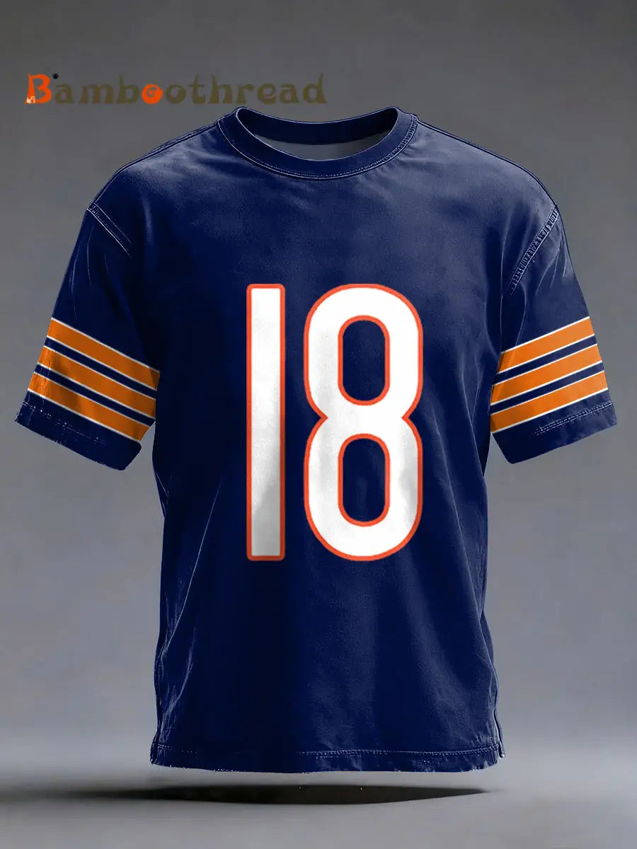 Men’s Number 18 Chicago Football Fans Gameday Casual Tee Navy Blue / S