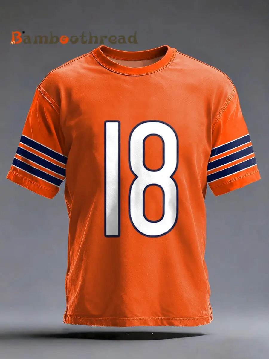 Men’s Number 18 Chicago Football Fans Gameday Casual Tee Orange / S
