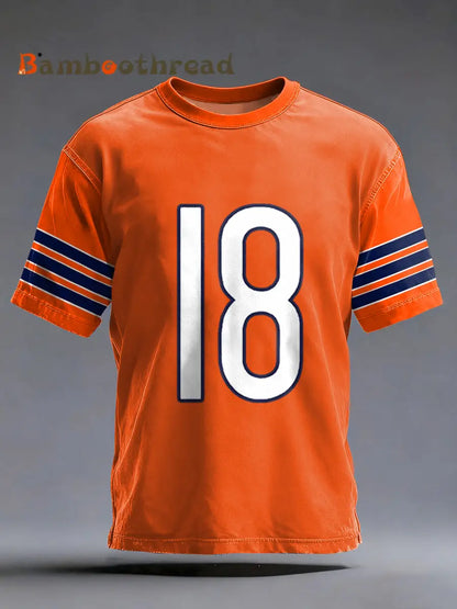 Men’s Number 18 Chicago Football Fans Gameday Casual Tee Orange / S