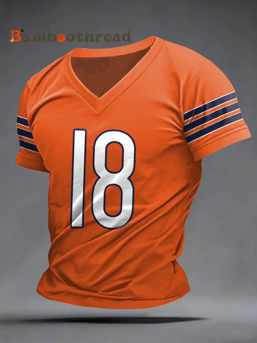 Men’s Number 18 Football Fans Gameday Casual V-Neck Tee Orange / S