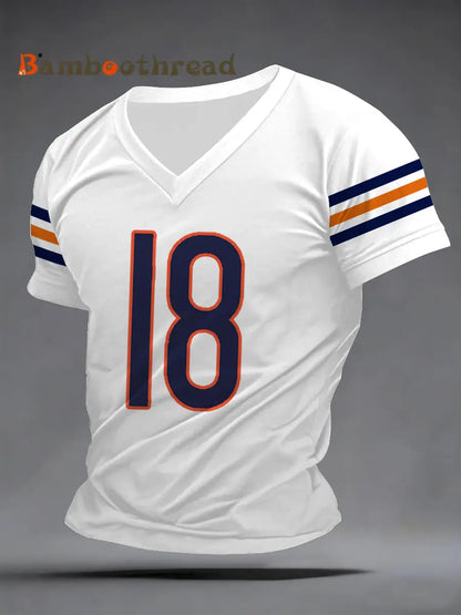 Men’s Number 18 Football Fans Gameday Casual V-Neck Tee White / S