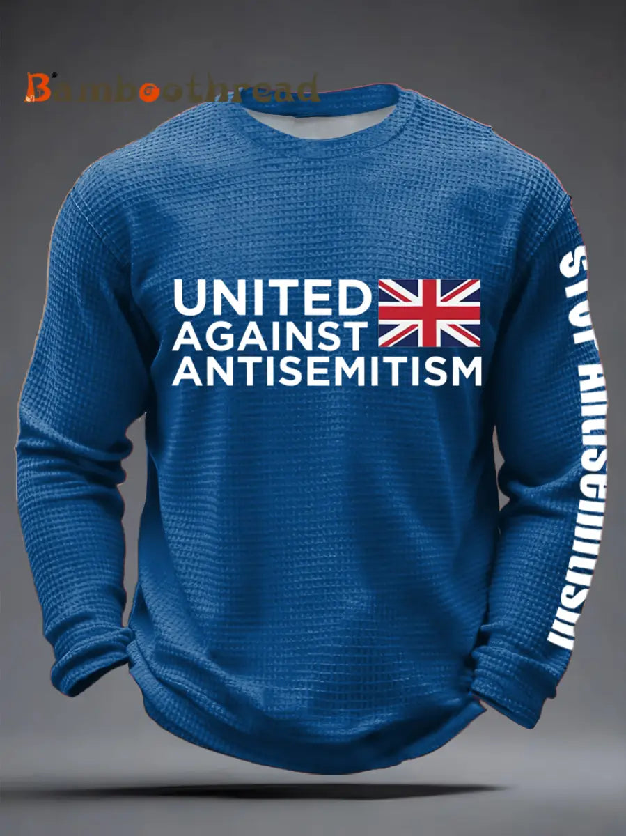 Men’s Oppose antisemitism Waffle Long Sleeve T-Shirt Blue / S