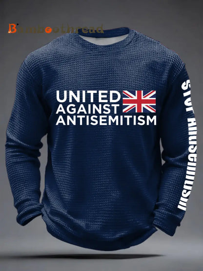 Men’s Oppose antisemitism Waffle Long Sleeve T-Shirt Navy Blue / S