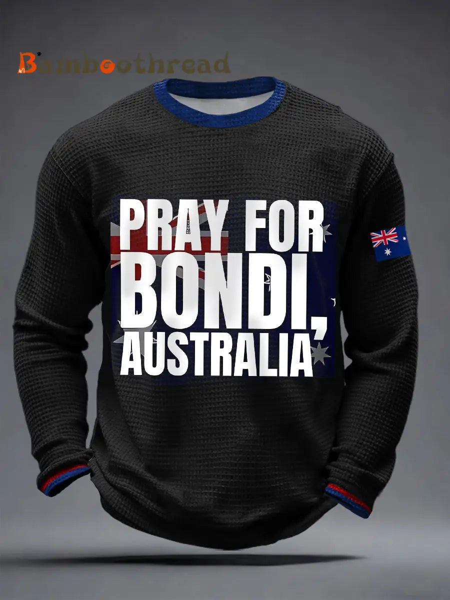 Men’s Pray For Bondi Australia Waffle T-Shirts Black / S