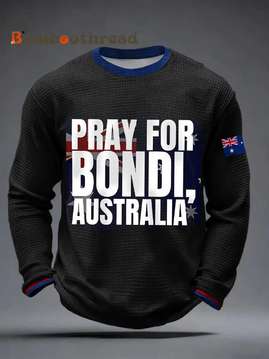 Men’s Pray For Bondi Australia Waffle T-Shirts Black / S