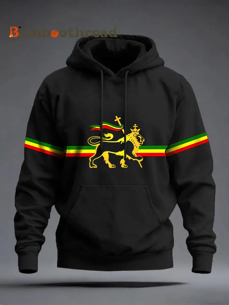 Men’s Reggae Inspired Lion Print Hoodie Black / S