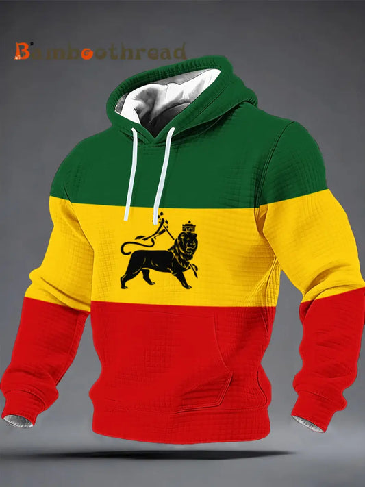 Men’s Reggae Music Inspired Lion Checkered Cotton Hoodie Multicolour / S