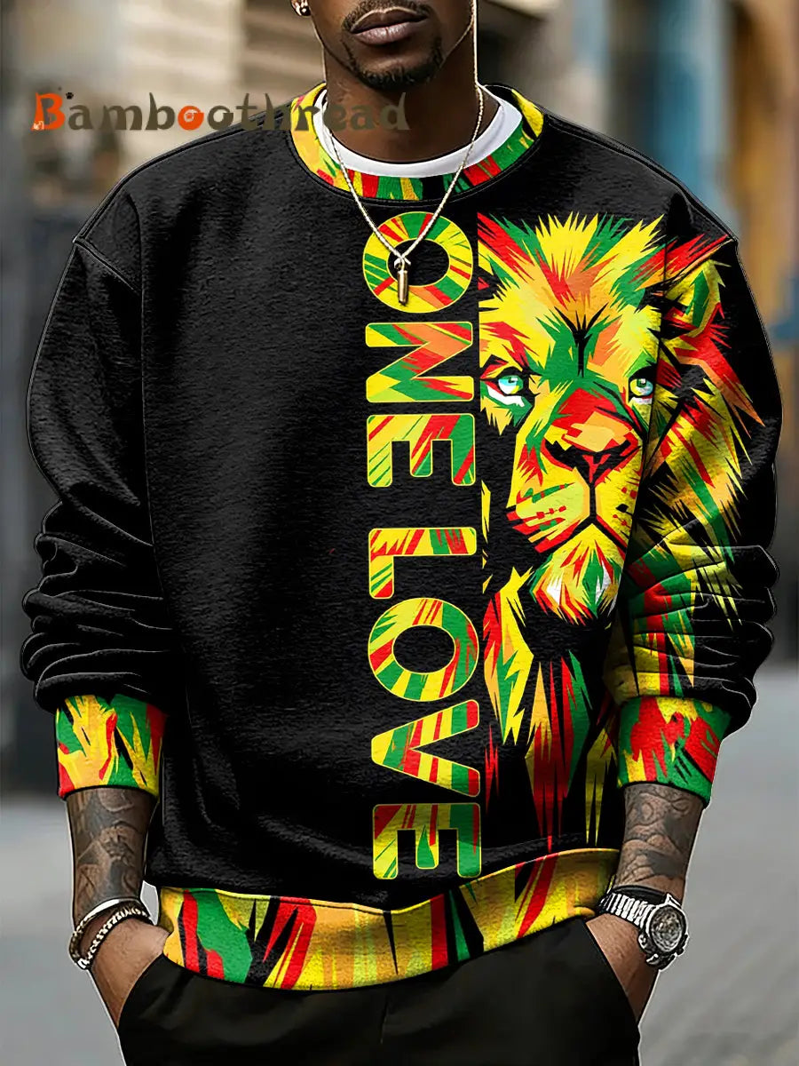 Men’s Reggae Music Inspired Lion Print Sweatshirt Black / S