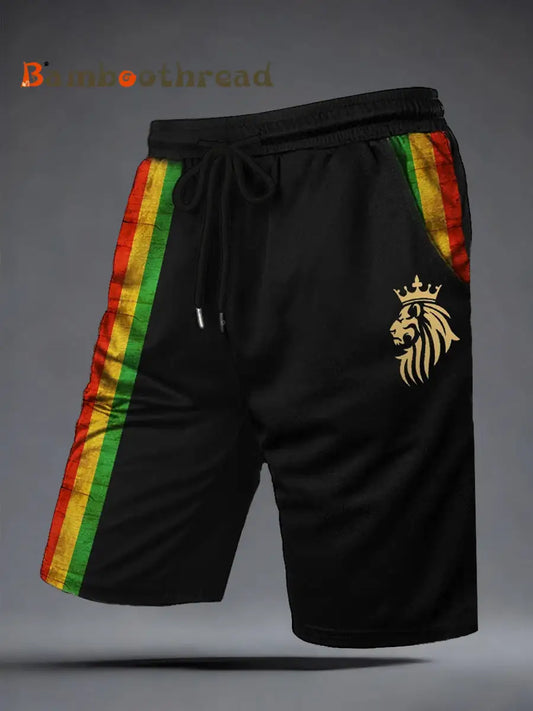 Men’s Reggae Music Inspired Print Casual Shorts Black / S