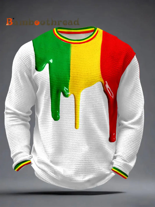 Men’s Reggae Music Inspired Print Waffle Long-Sleeve Top White / S