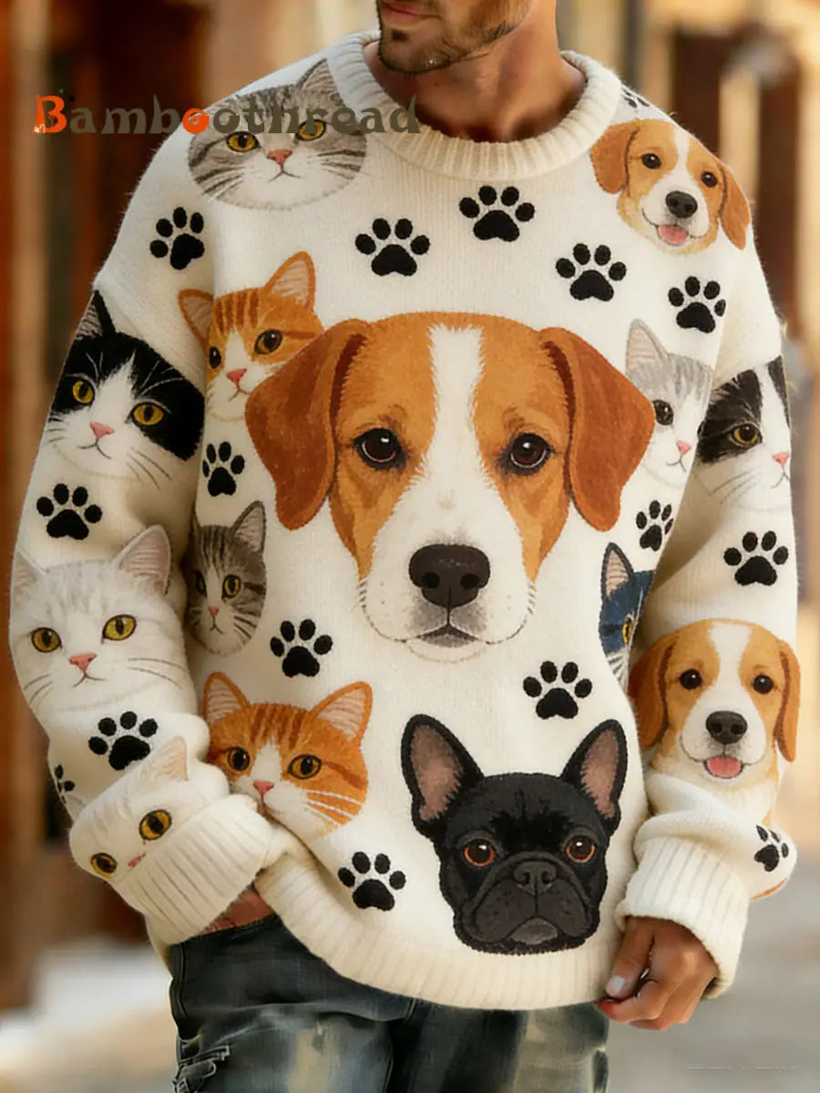 Men’s Retro Abstract Animal Art Print Comfortable Knit Top A / S