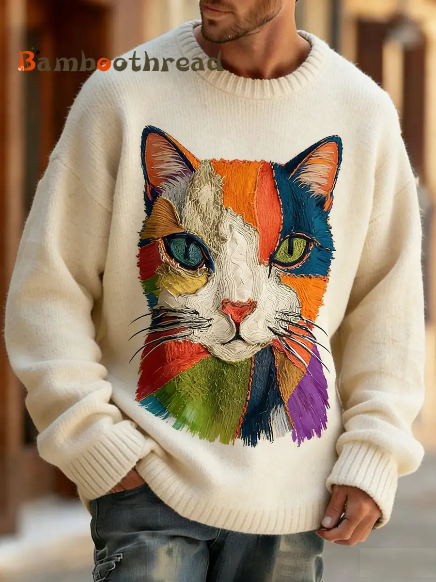 Men’s Retro Abstract Animal Art Print Comfortable Knit Top A / S