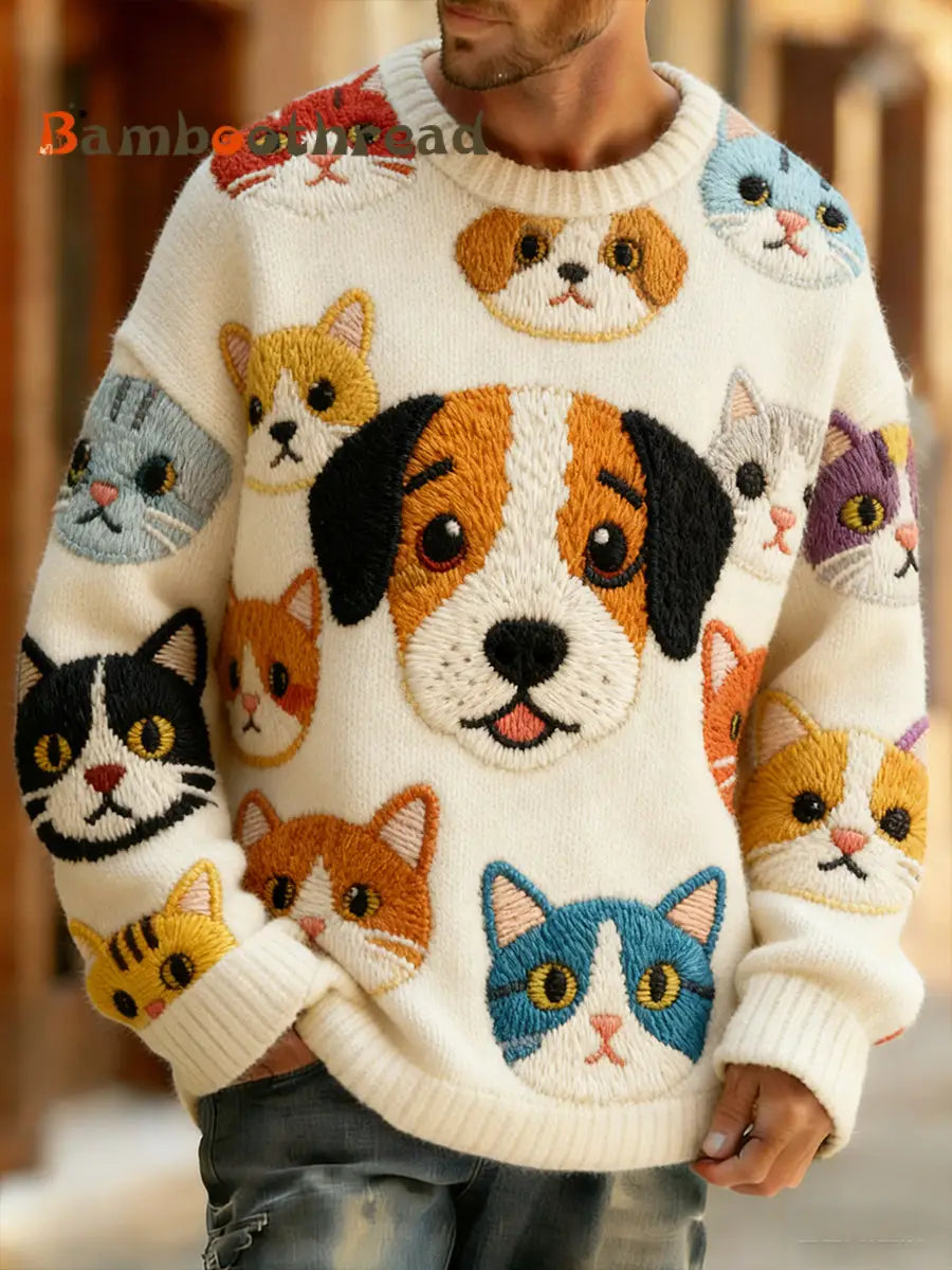 Men’s Retro Abstract Animal Art Print Comfortable Knit Top A / S