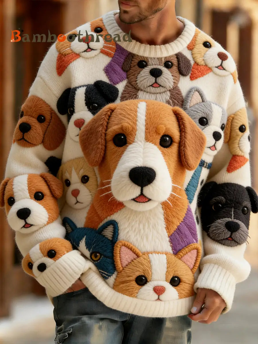 Men’s Retro Abstract Animal Art Print Comfortable Knit Top A / S