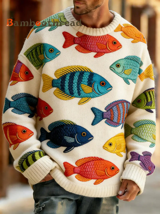 Men’s Retro Abstract Animal Art Print Comfortable Knit Top A / S