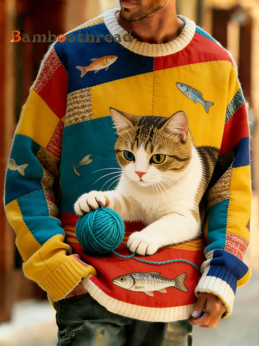 Men’s Retro Abstract Animal Art Print Comfortable Knit Top A / S