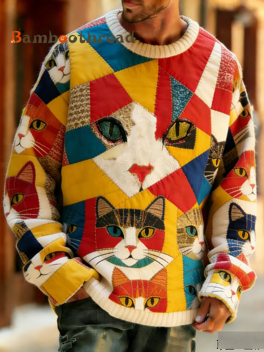 Men’s Retro Abstract Animal Art Print Comfortable Knit Top A / S