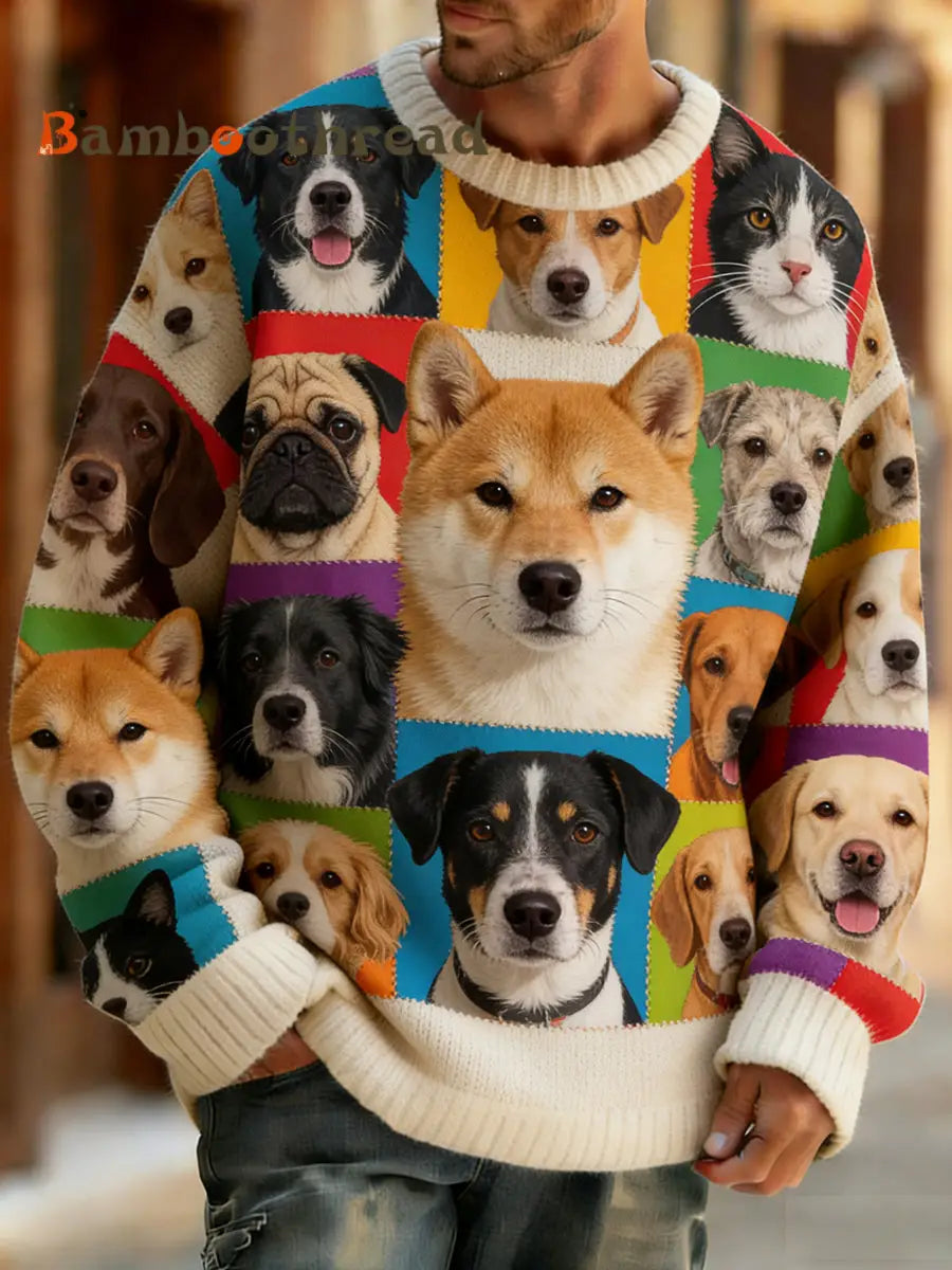 Men’s Retro Abstract Animal Art Print Comfortable Knit Top A / S