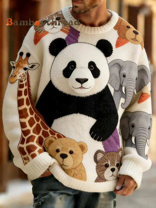 Men’s Retro Abstract Animal Art Print Comfortable Knit Top A / S